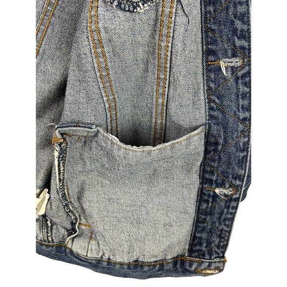 Rolling Paper Denim Jean Jacket  Unisex Size S  Distressed Paint Splatter - Picture 7 of 10